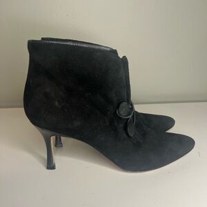 Manolo Blahnik  Suede Heeled Anke Bootie